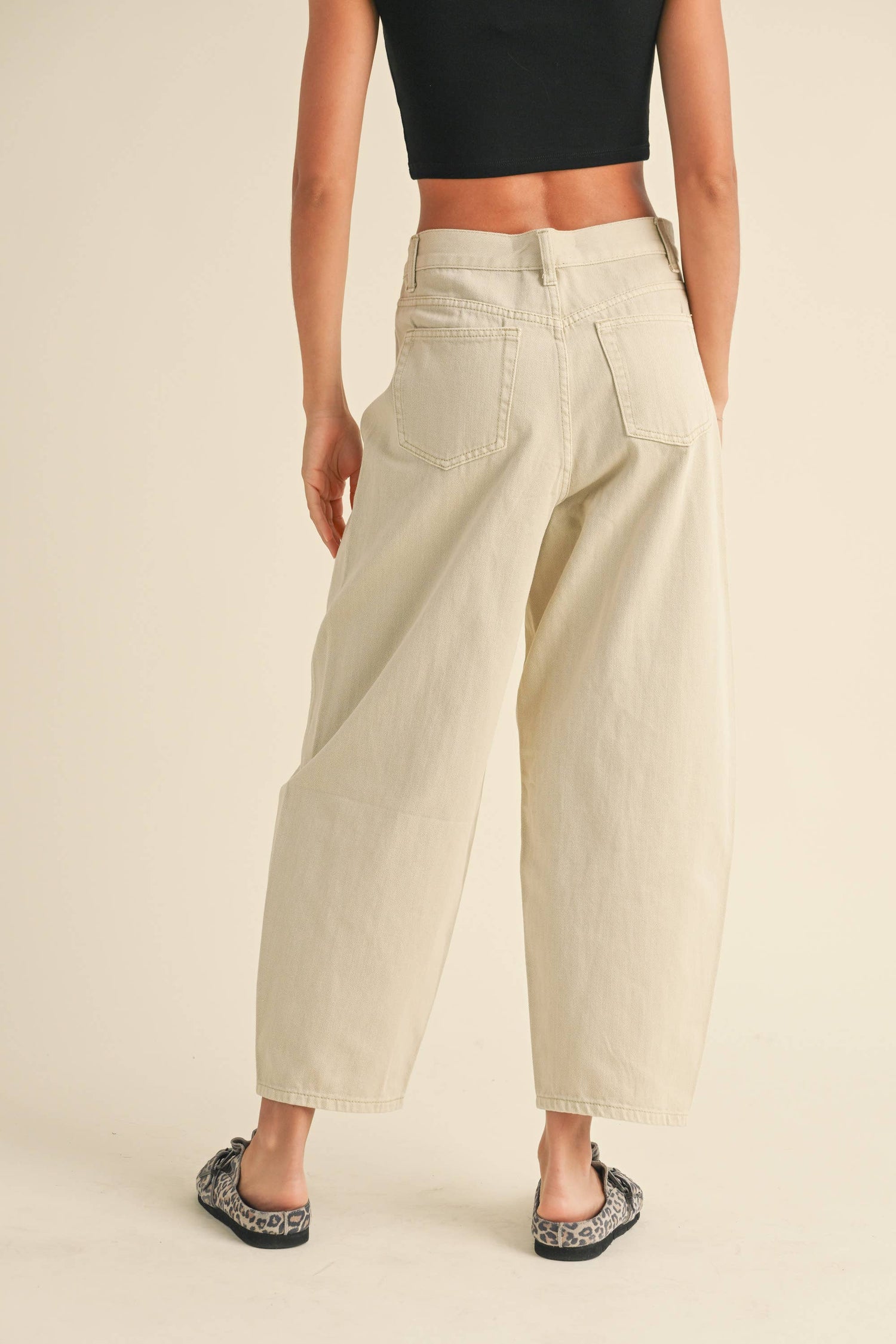 Beige Washed Barrel Pants Rear View