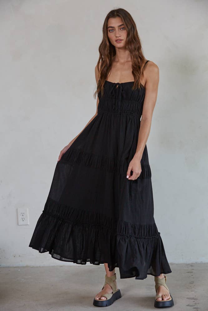 Black Flare Midi Dress Front View