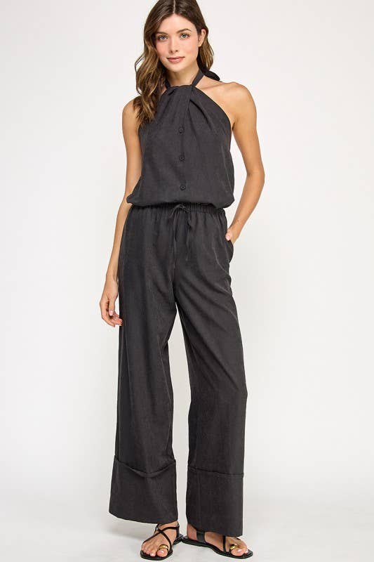 Black Mid Rise Pants with wide leg