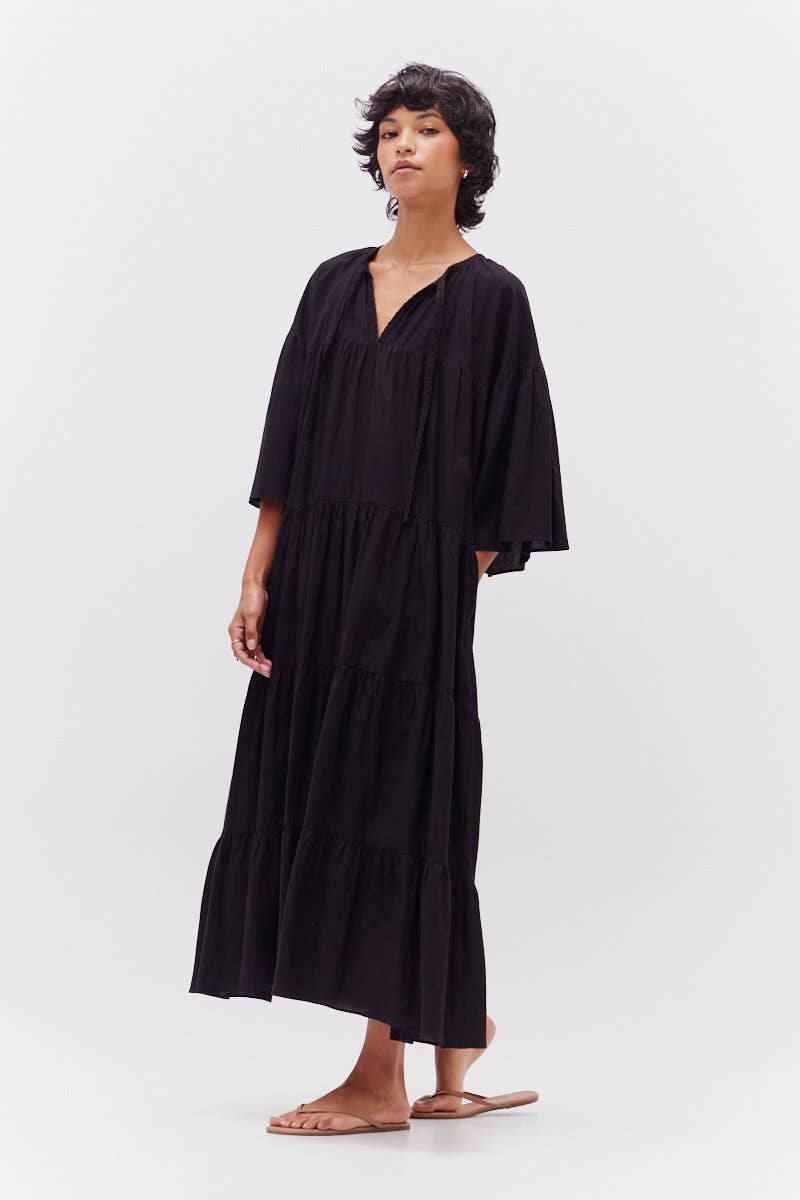 Black Plaid Midi Dress