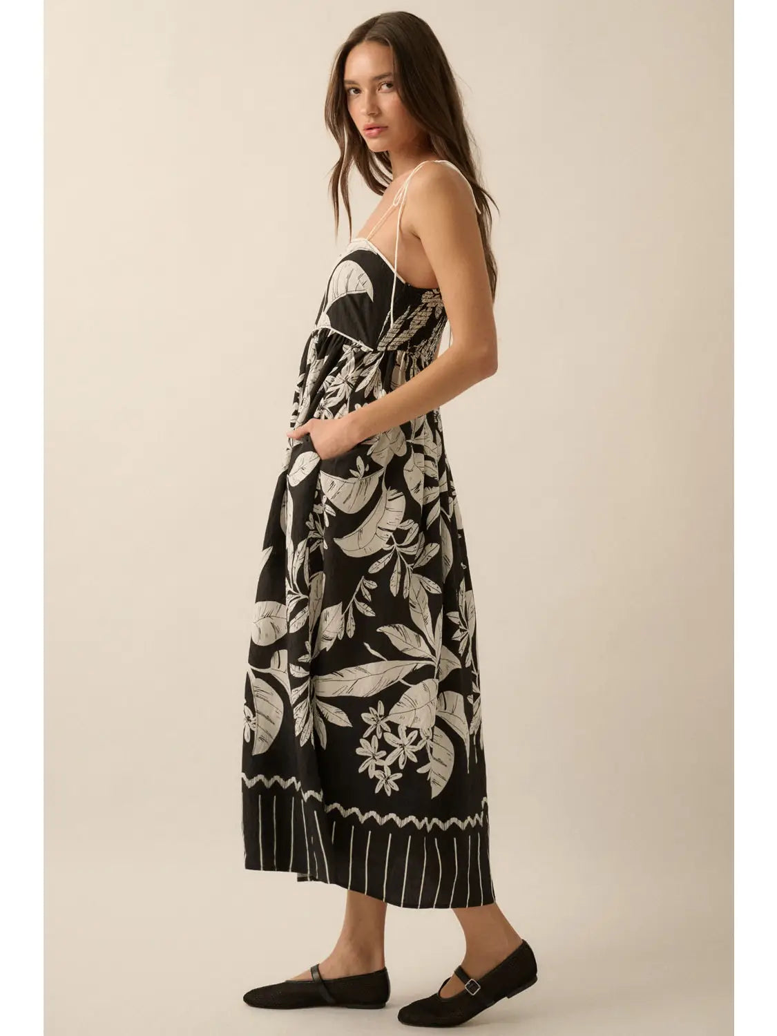 Black Tropical Maxi Dress Side View