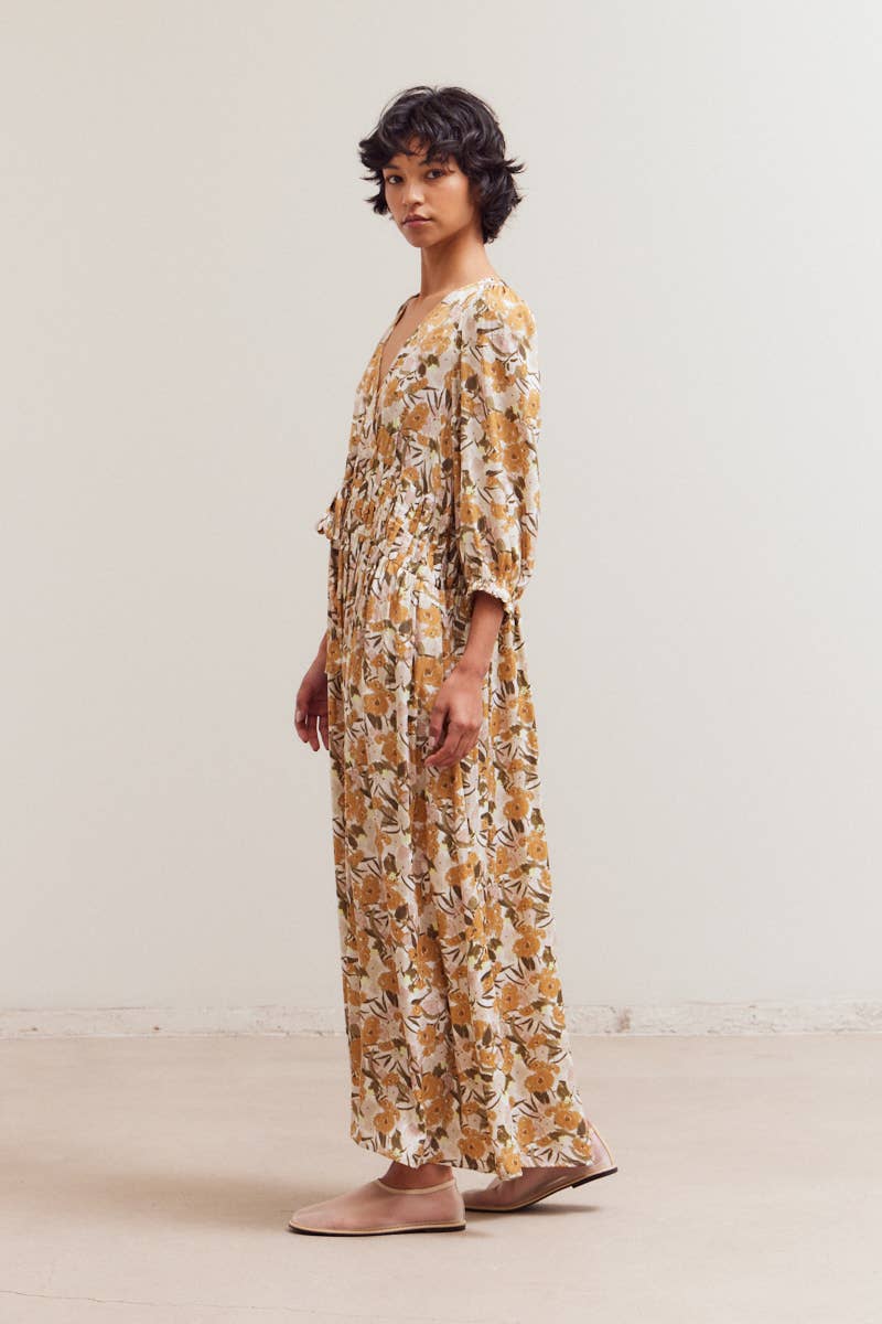 Daydream Pleat Waist Maxi Dress with floral pattern