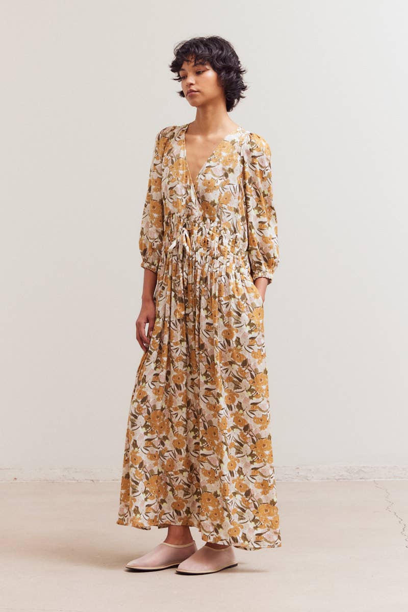Daydream Pleat Waist Maxi Dress showcasing pockets