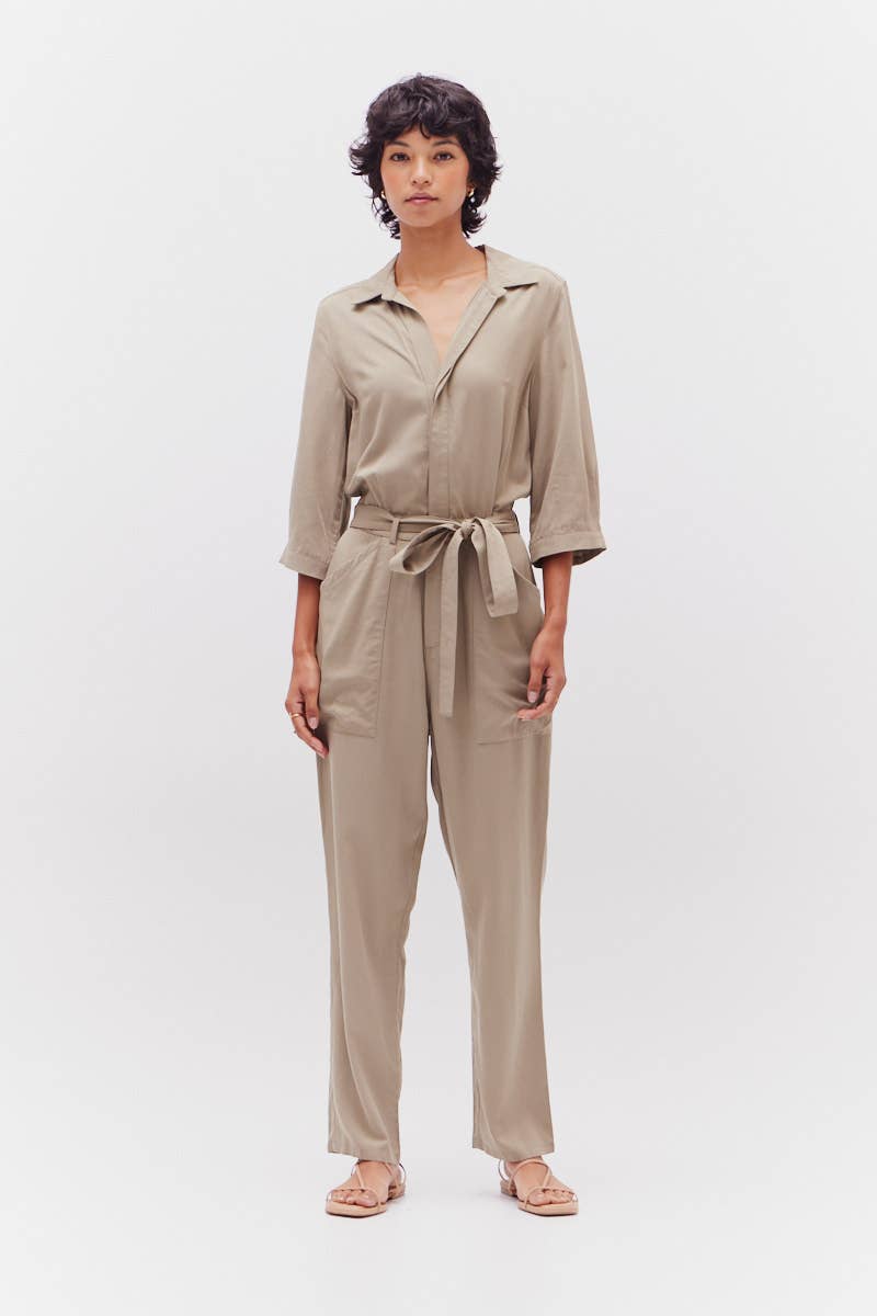 Dry Thyme Tencel Jumpsuit with Tie Belt and Pockets