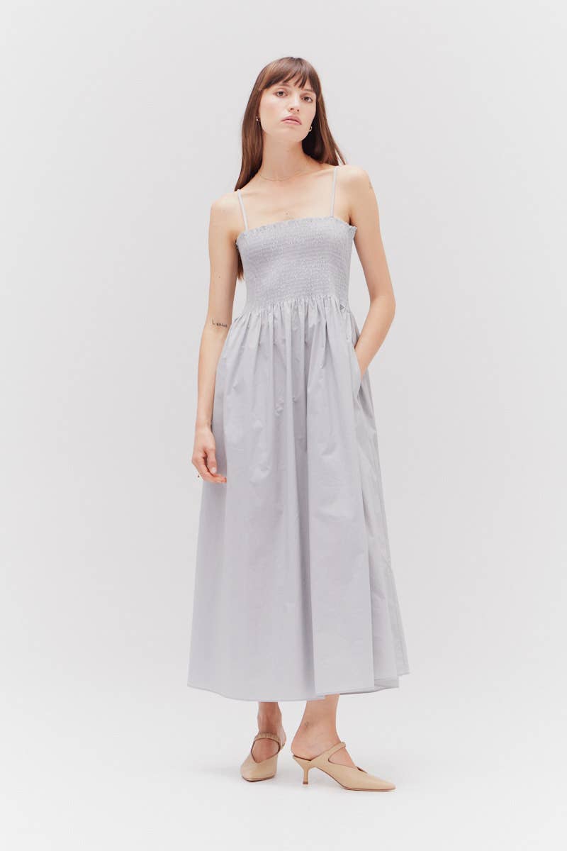 Dusty Blue Smocked Top Maxi Dress perfect for Summer