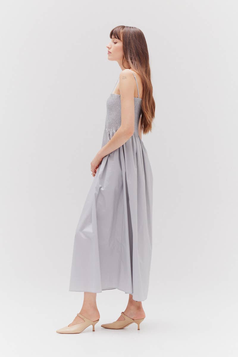 Dusty Blue Smocked Top Maxi Dress