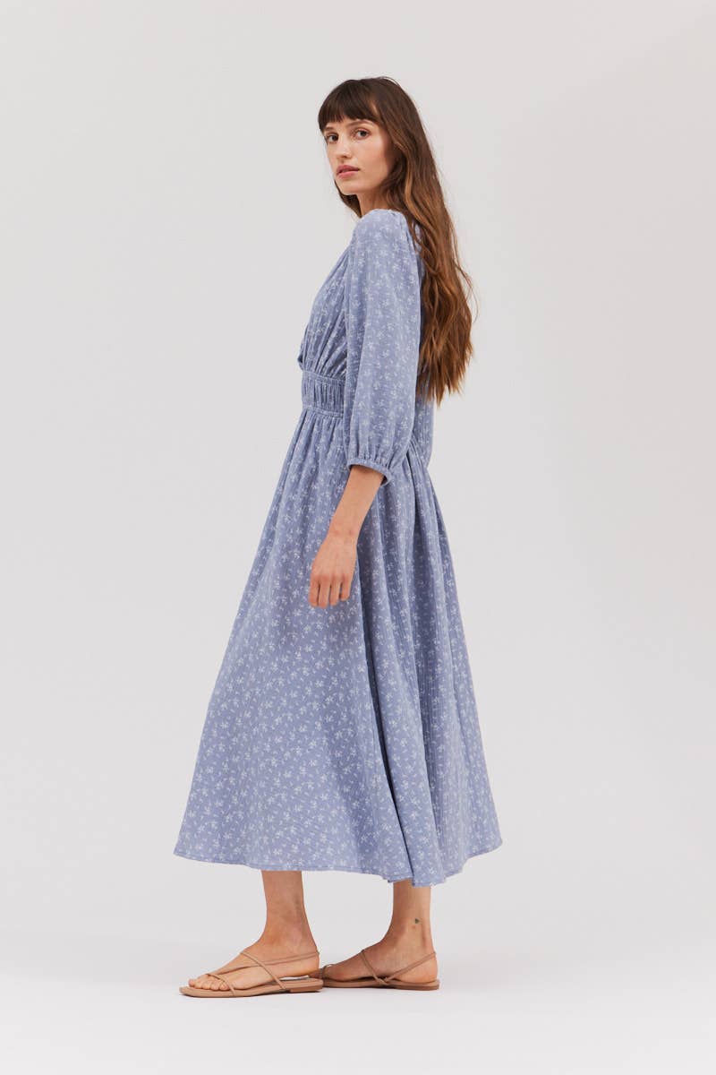 Indigo Summer Cotton Midi Dress Side View