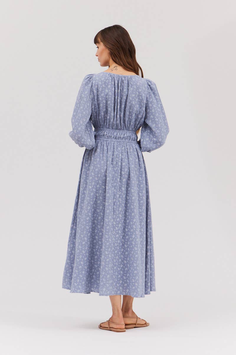 Indigo Summer Cotton Midi Dress Rear View