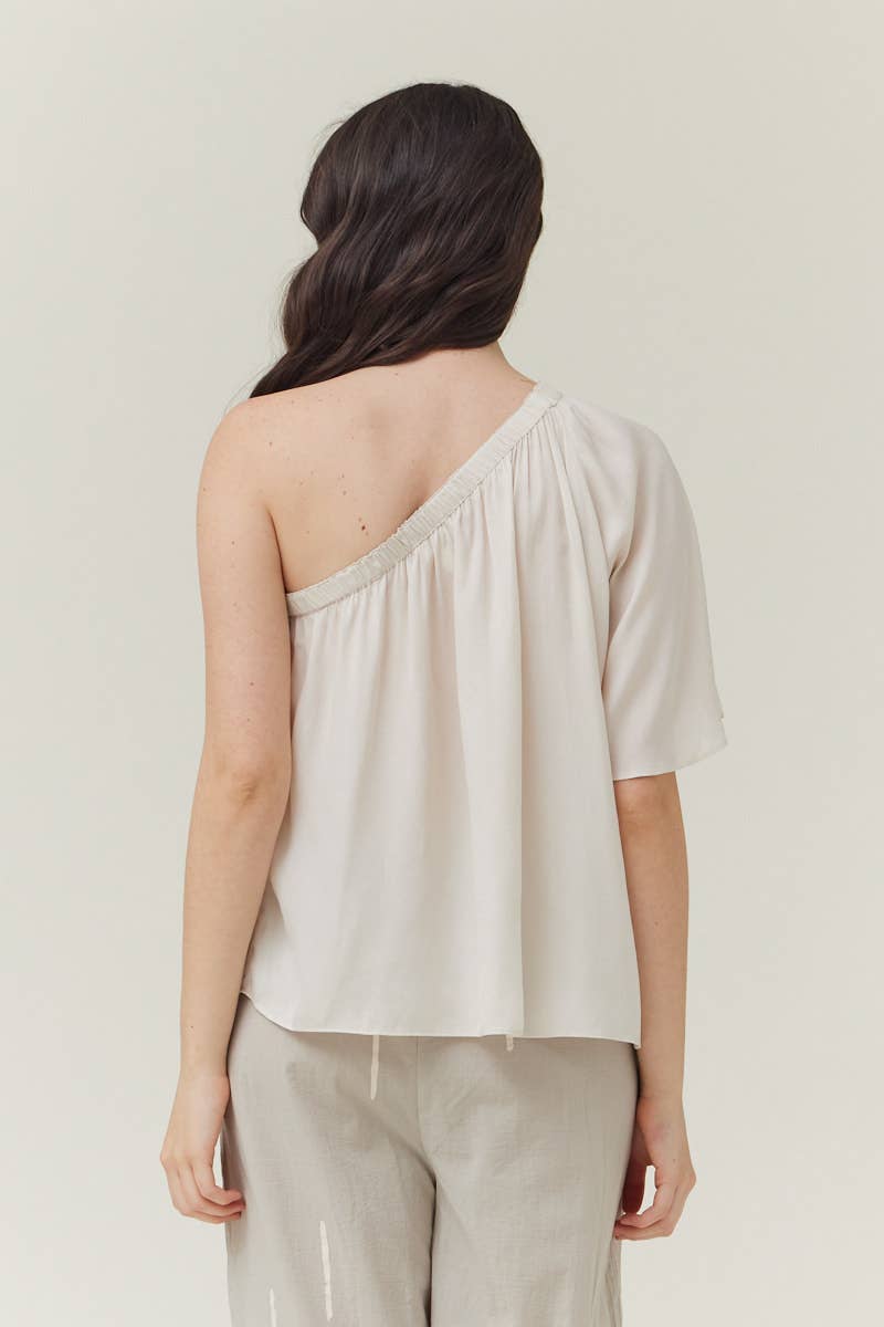 Milk One-Shoulder Satin Top Rear View