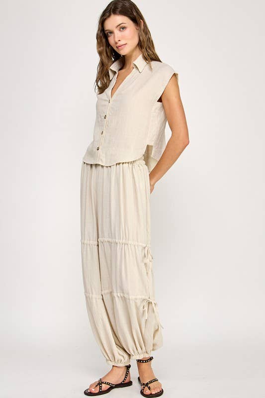 Natural Balloon Jogger Pants with Strap Detail