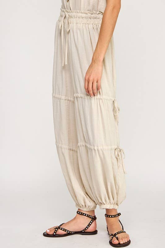 Natural Balloon Jogger Pants with Strap Detail featuring tie detail and cuff at ankle