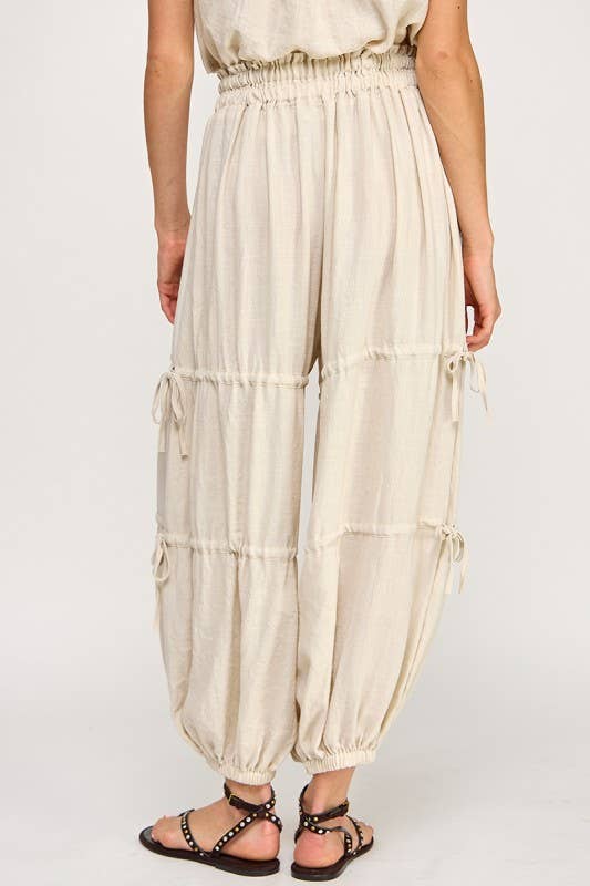 Natural Balloon Jogger Pants with Strap Detail Rear View