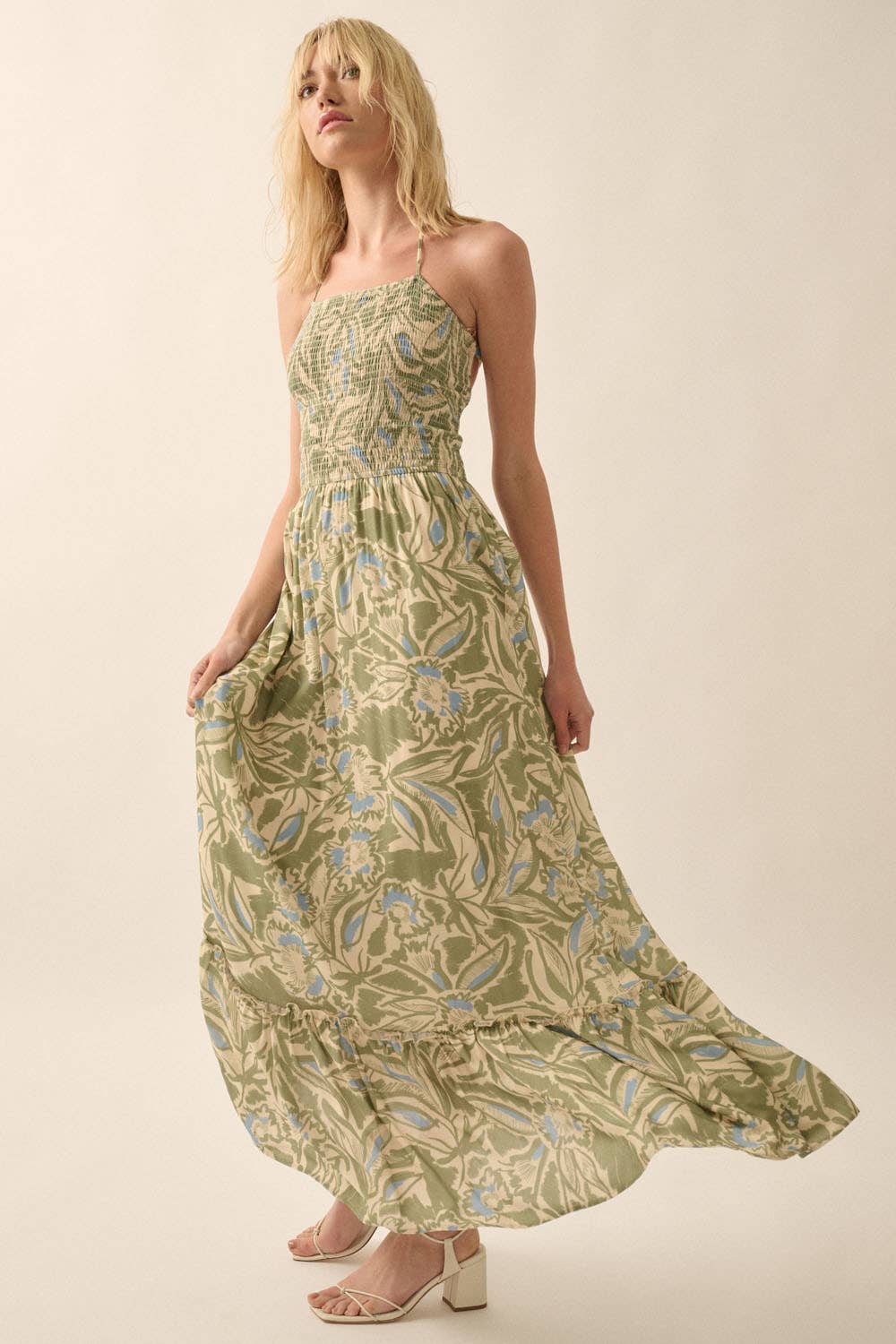 Natural Floral Fit and Flare Maxi Dress Side View