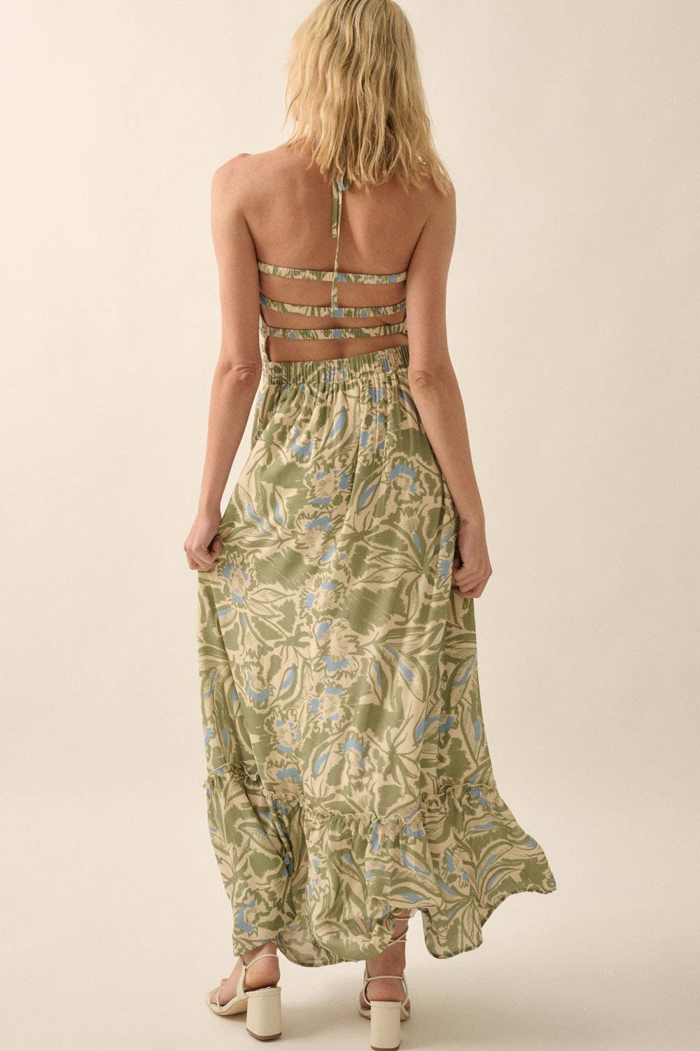Natural Floral Fit and Flare Maxi Dress Rear View