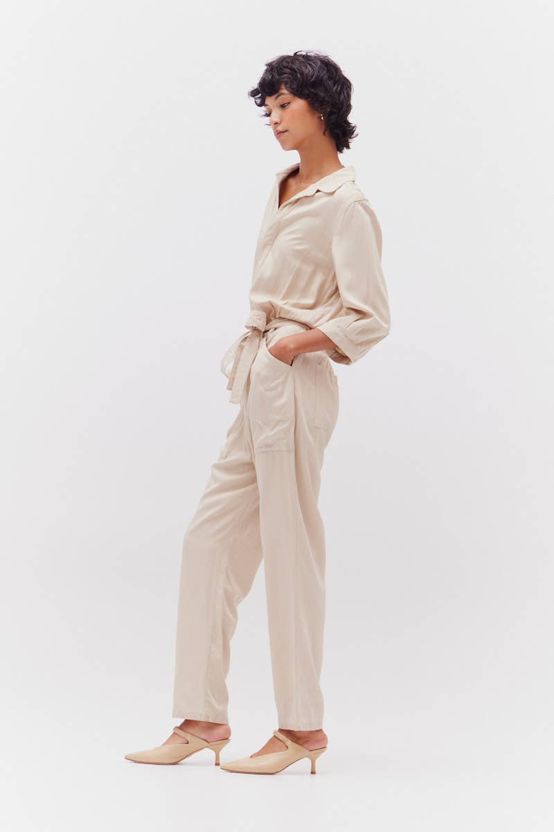 Natural Tencel Jumpsuit Side View