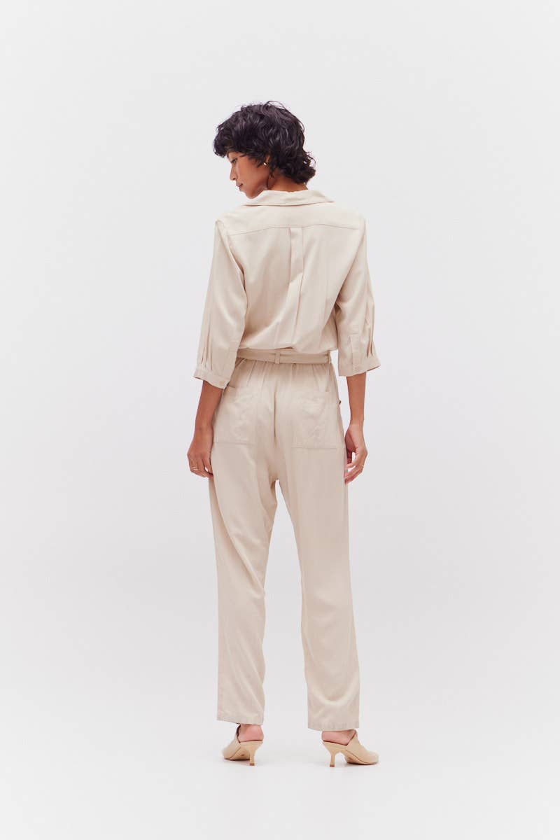 Natural Tencel Jumpsuit Rear View