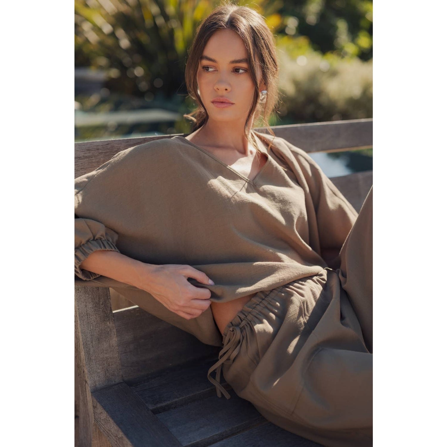 Olive Oversized Dolman V-Neck Top