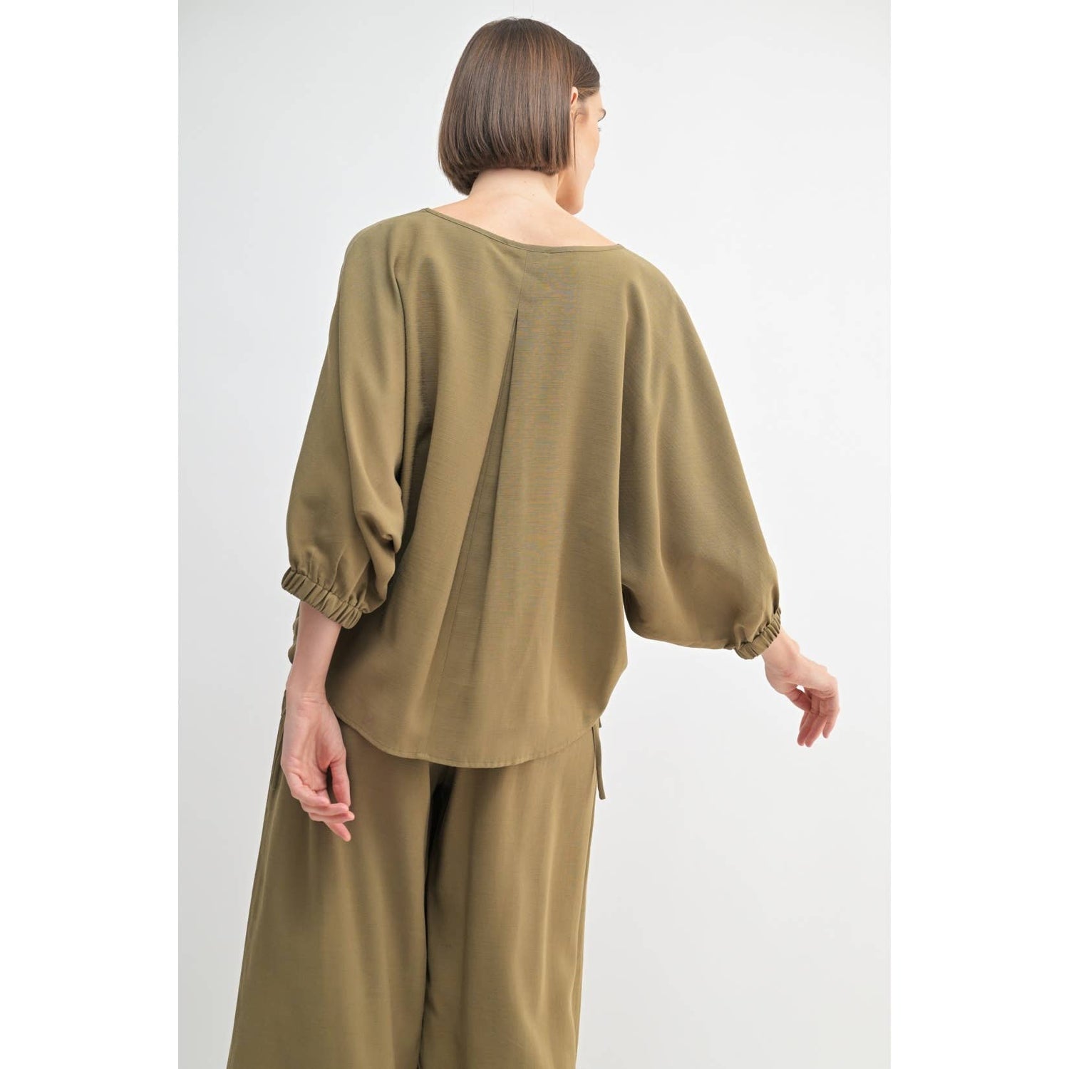 Olive Oversized Dolman V-Neck Top Rear View