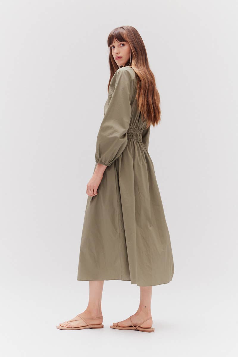 Olive Summer Cotton Midi Dress Rear View