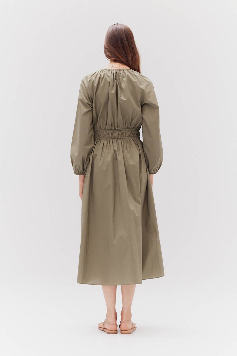 Olive Summer Cotton Midi Dress Rear View