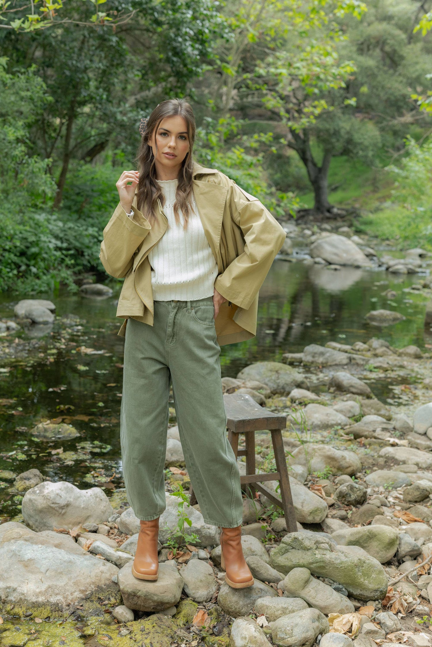 Olive Washed Barrel Pants