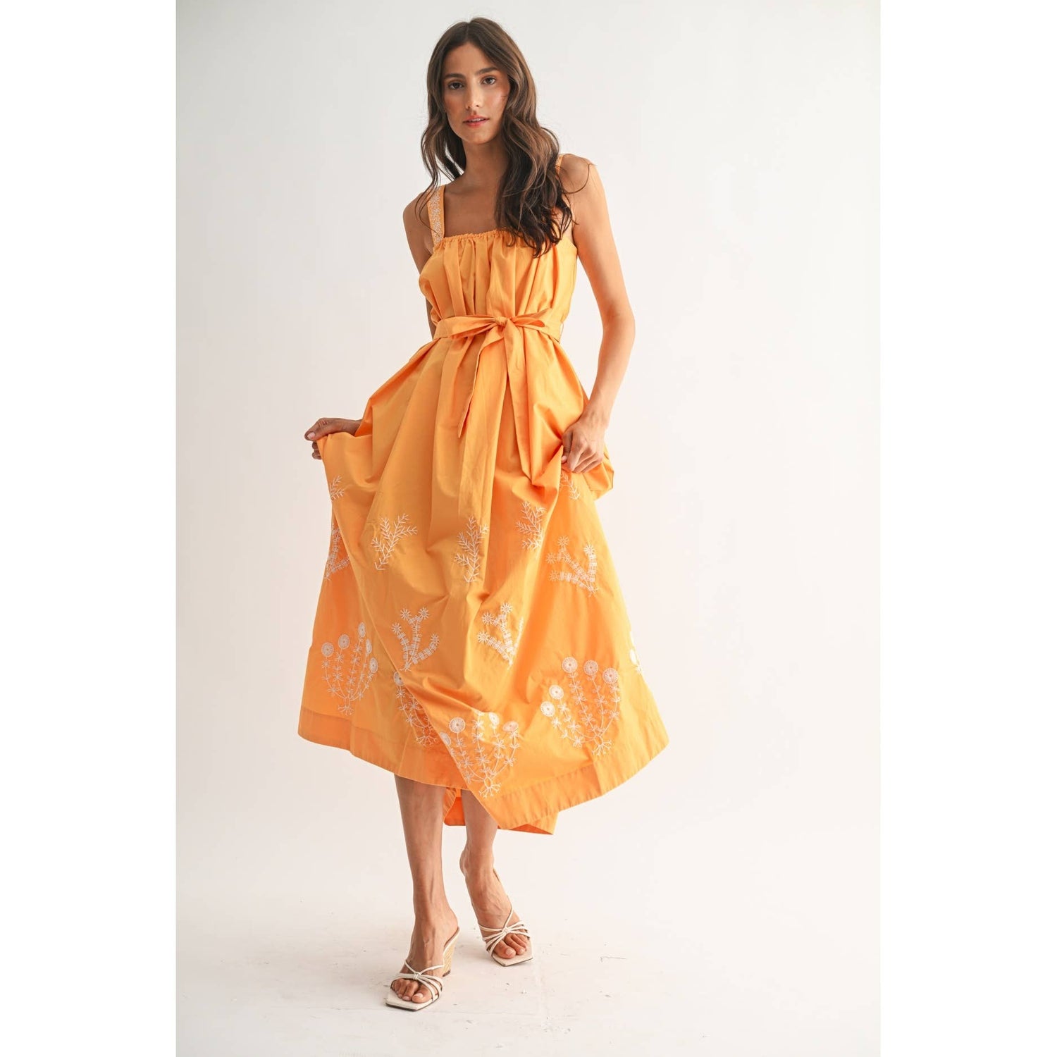 Orange Sunburst Embroidered Maxi Dress