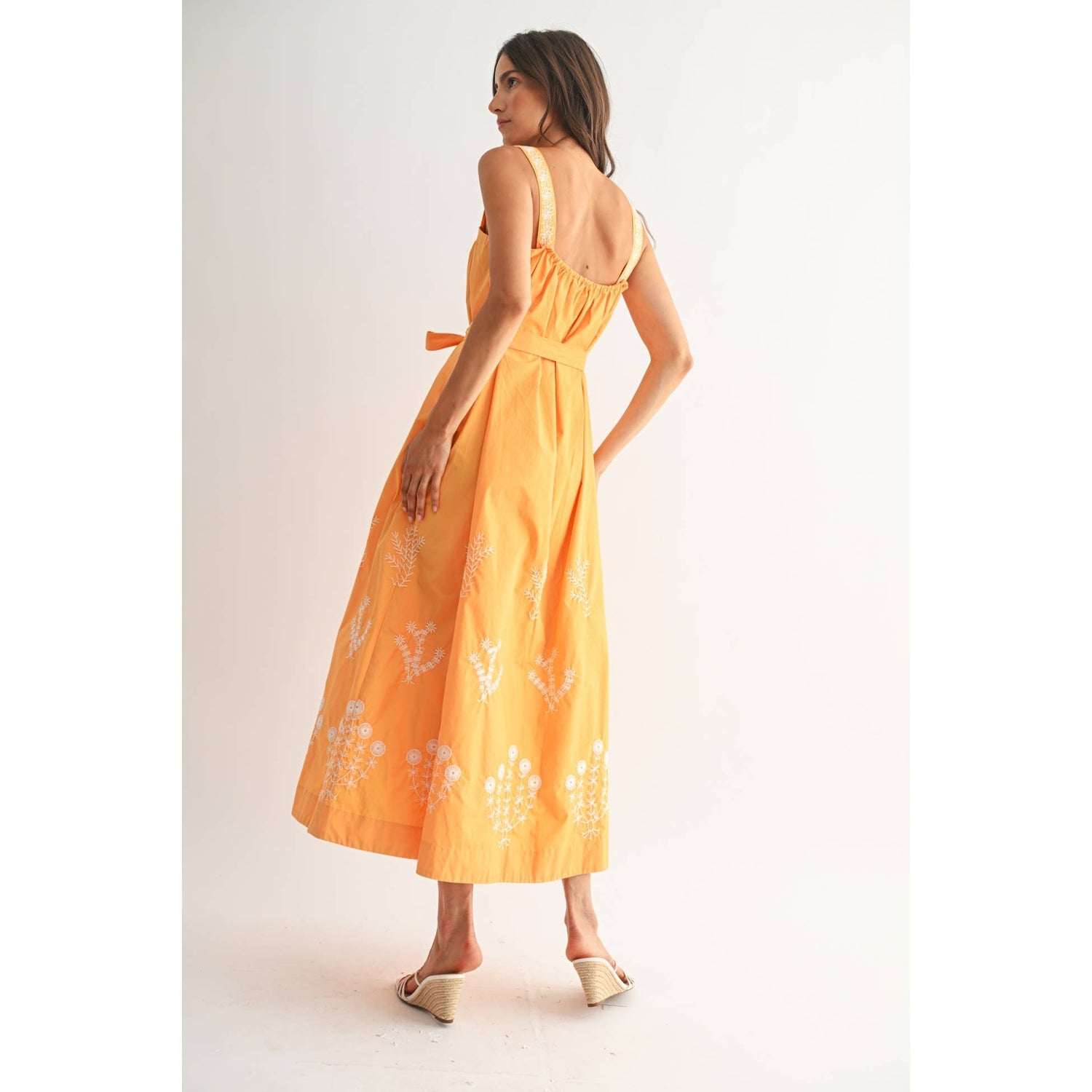 Orange Sunburst Embroidered Maxi Dress Rear View
