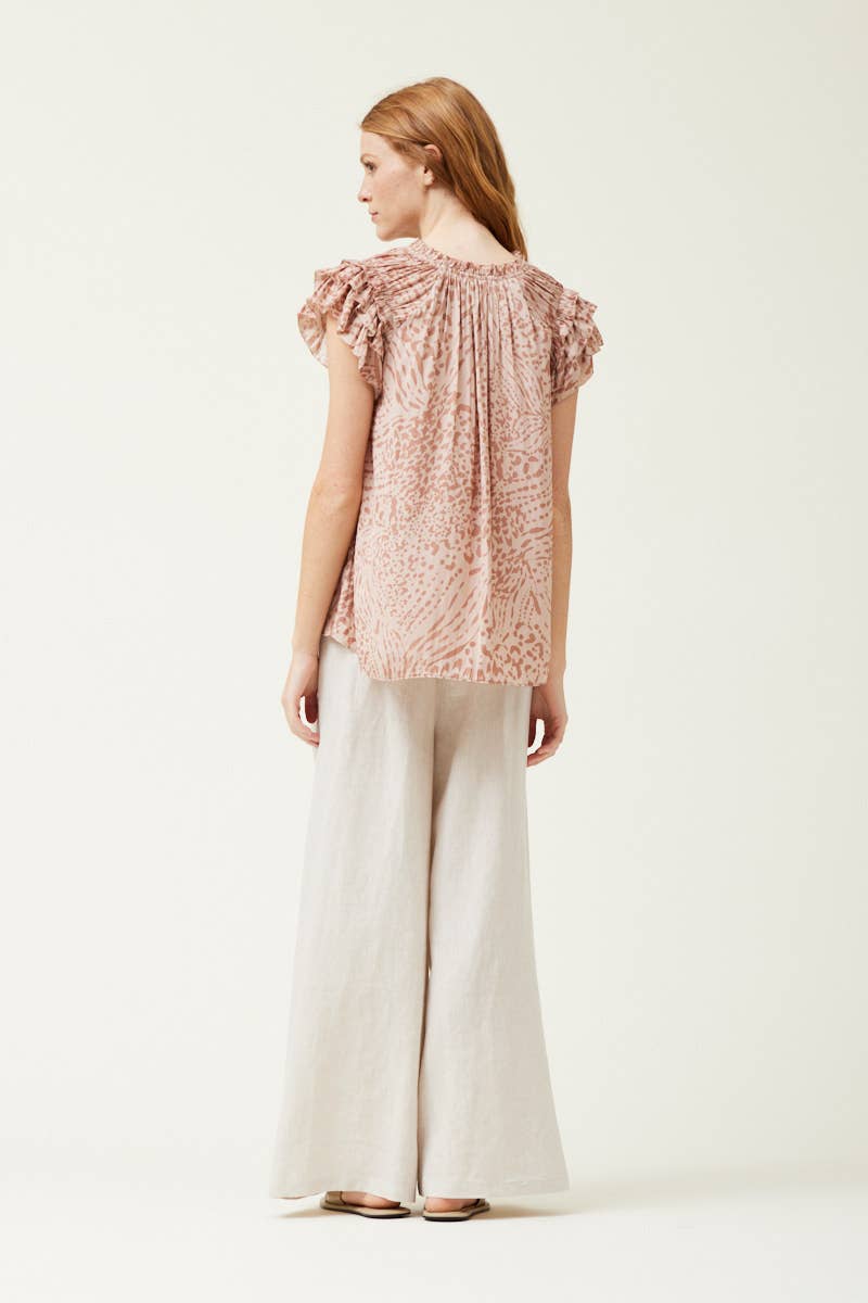 Pink Smoke Printed Ruffle Sleeve Blouse Rear View