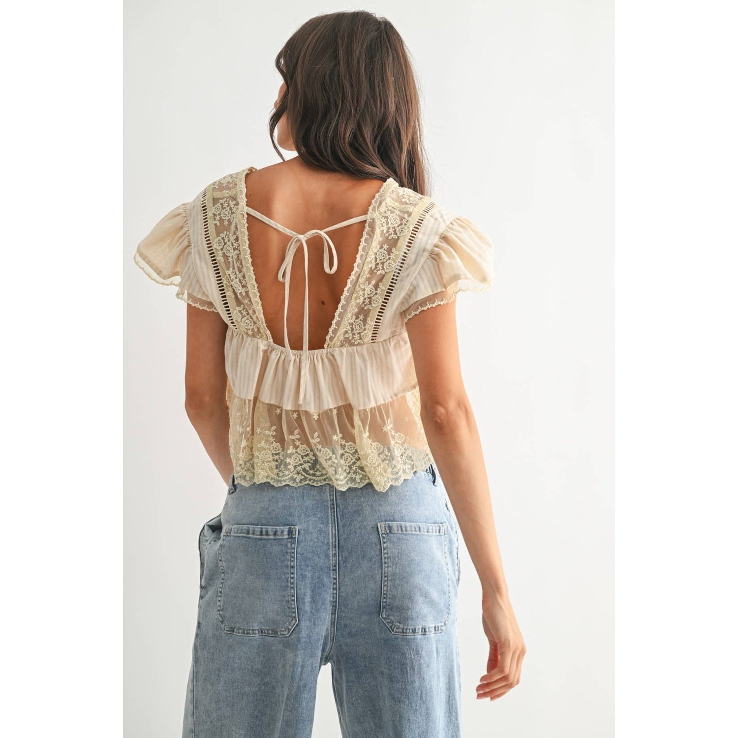 Sand Lace-Trimmed Blouse Rear View