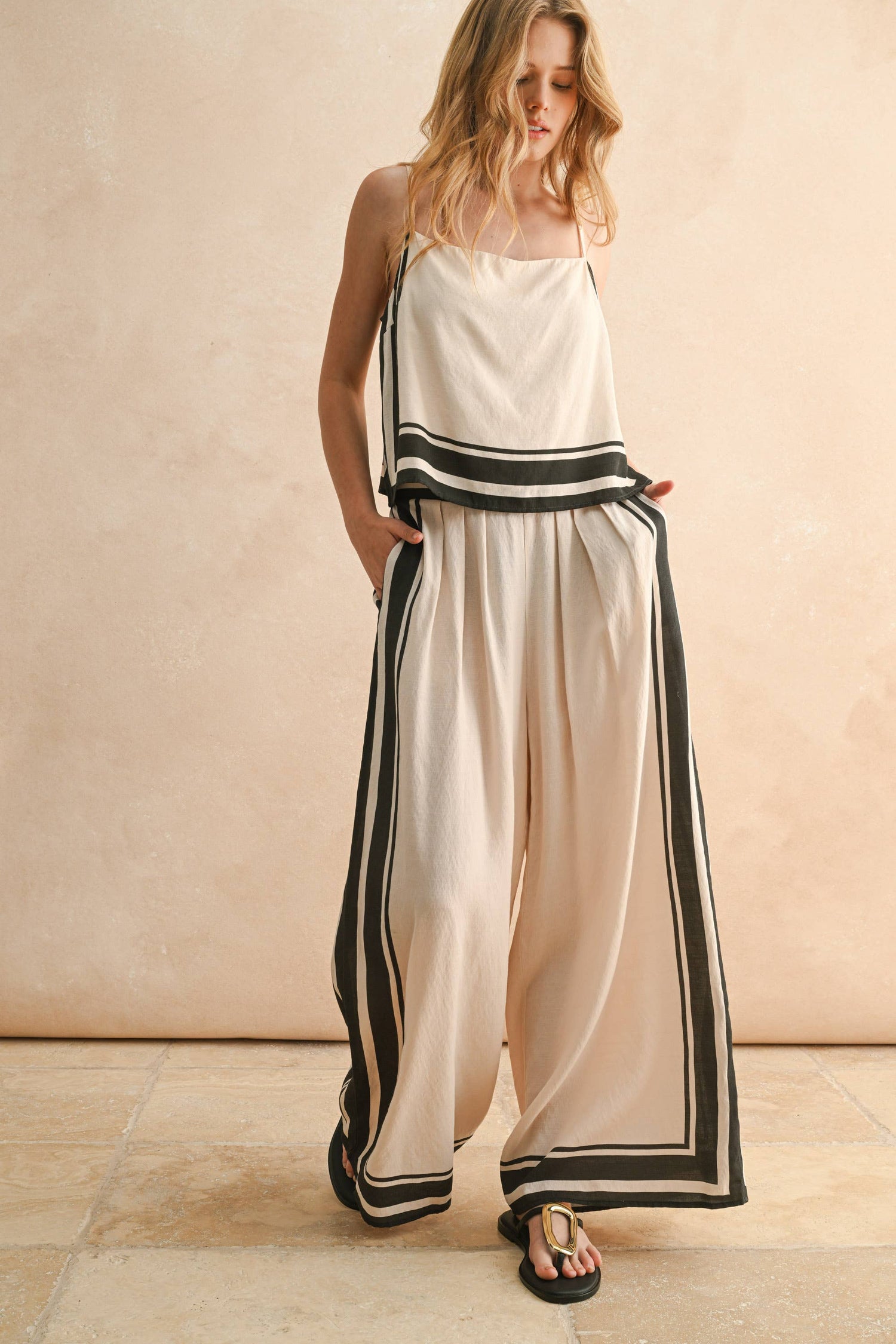 Tan/Black Border Stripe Pattern Pants