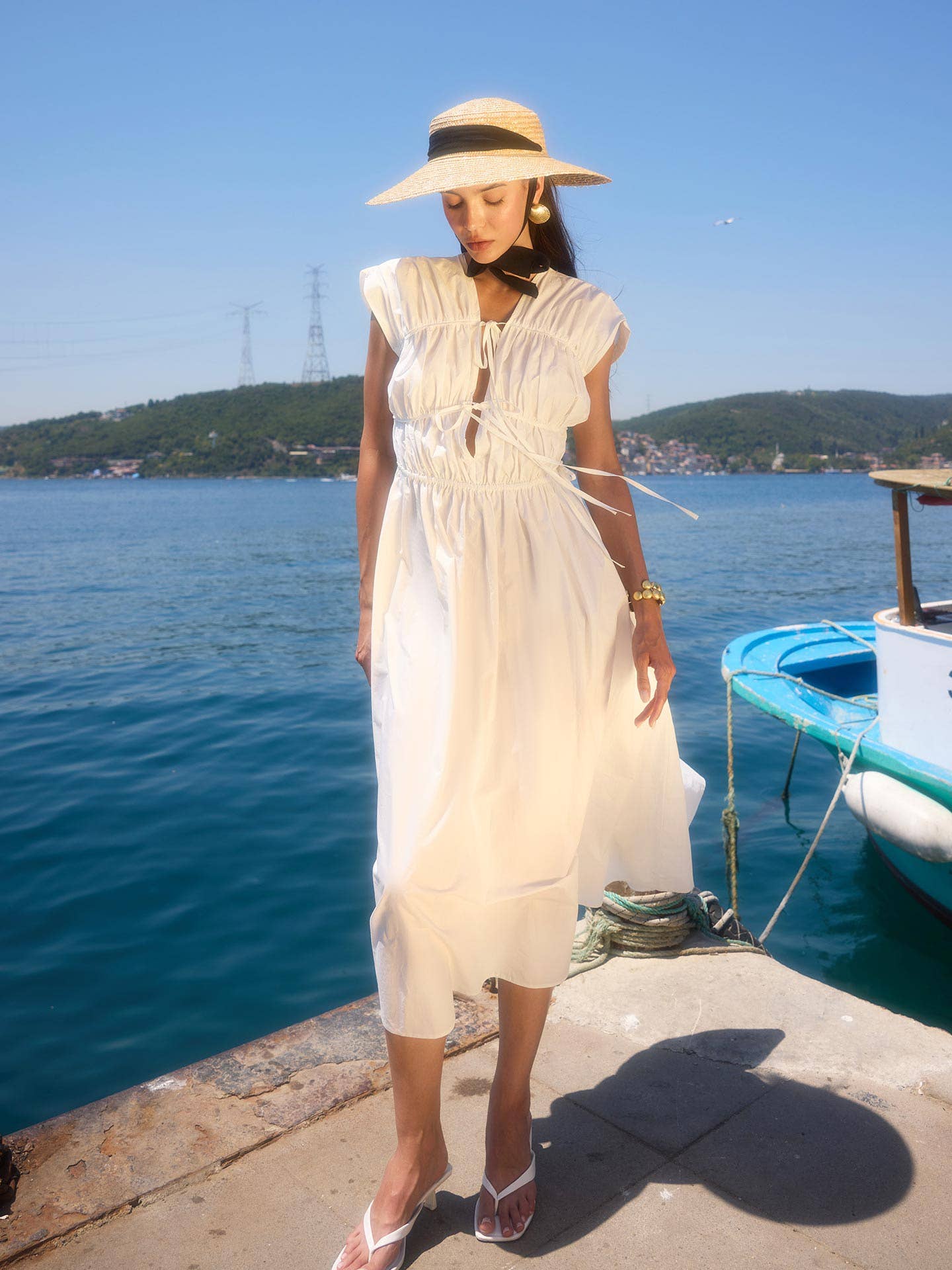 The White Piping Detail Maxi Dress