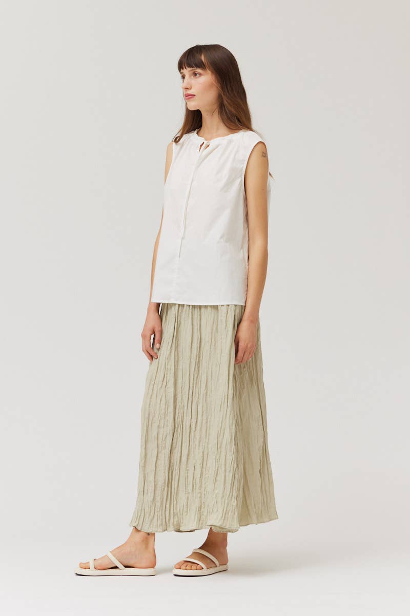 White Sleeveless Cotton Top with tie closure at neckline