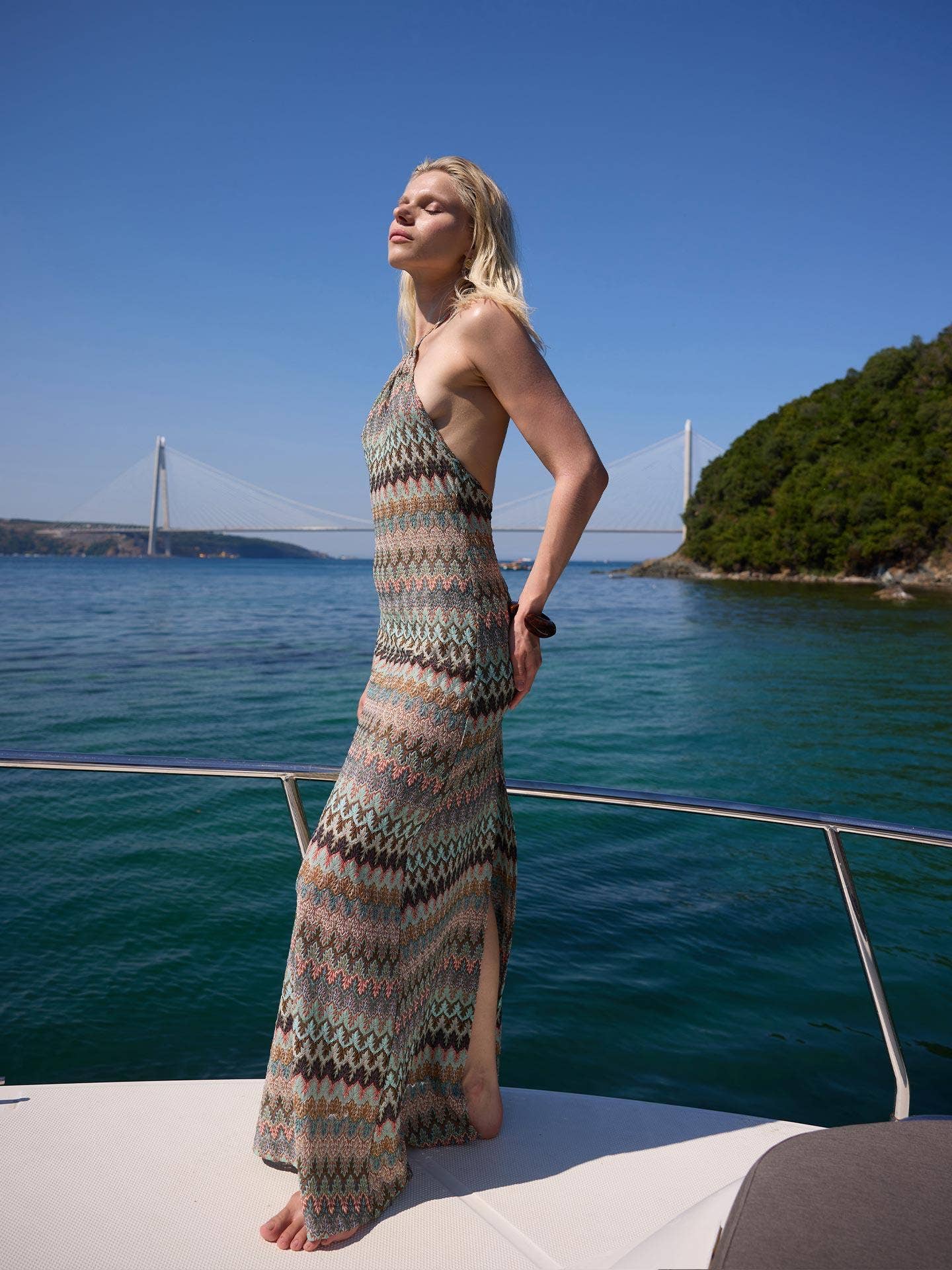 Alannah Retro Halter Maxi Dress Side View