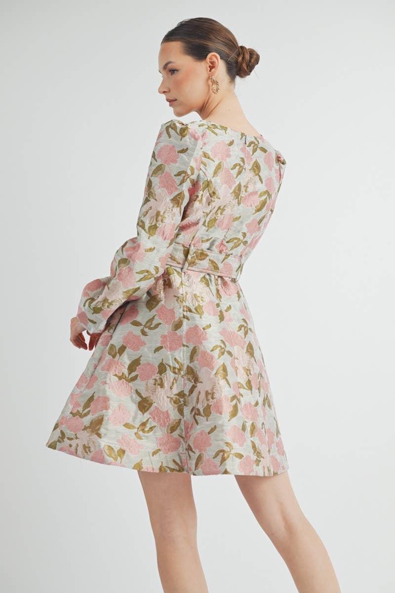 Amarielle Dress Side view showing puff sleeves and flared A-line skirt 