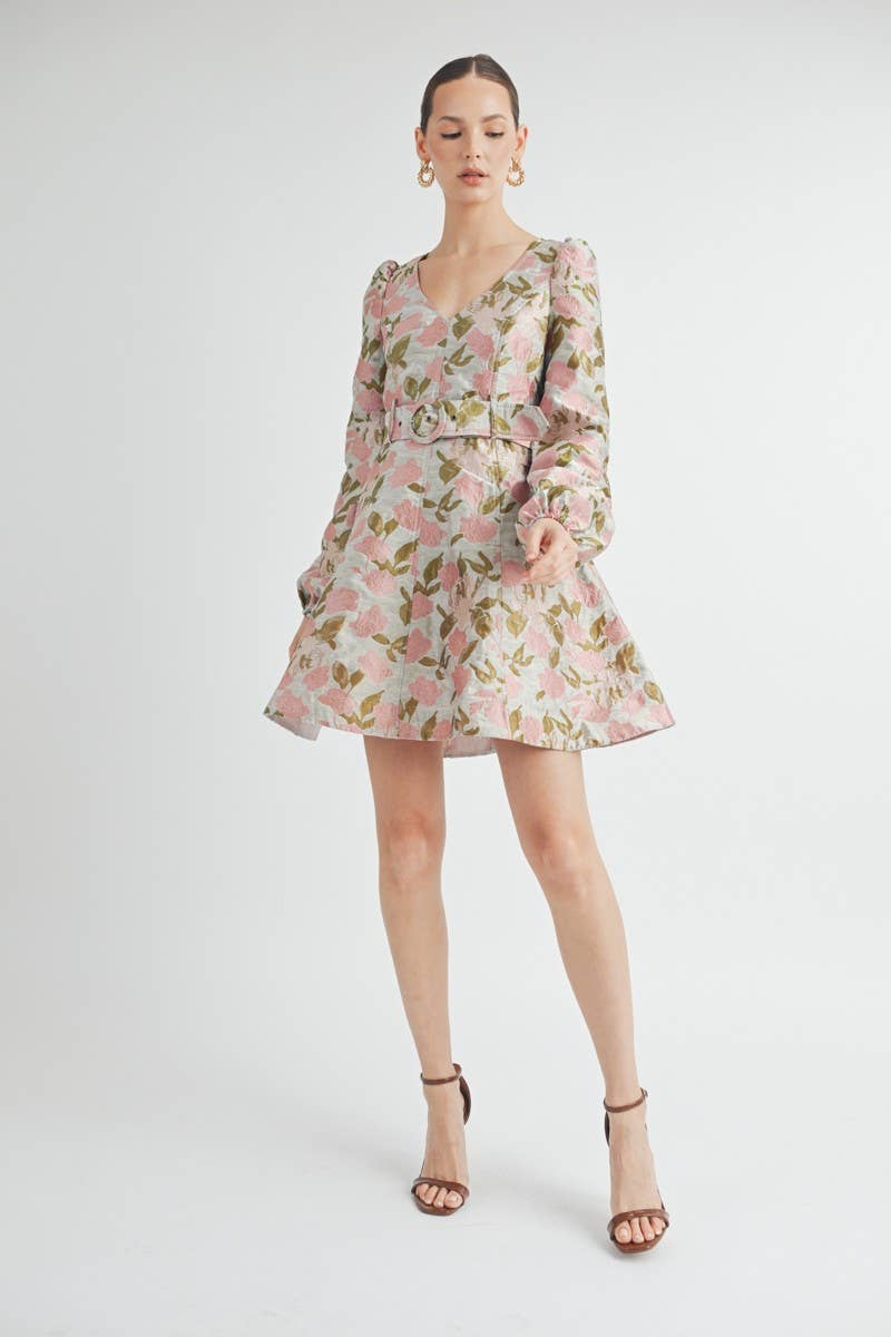 Amarielle Dress Detail shot of detachable waist belt and fitted V-neckline