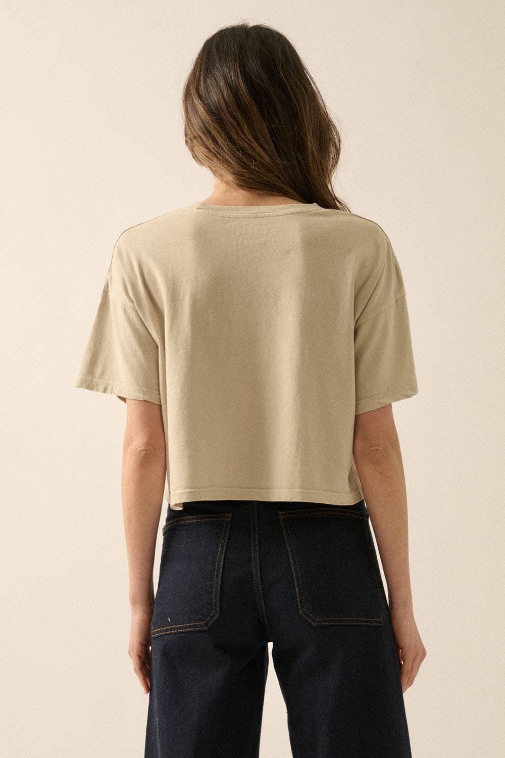 Back view of Lunetta Cropped Tee showing clean back finish, short sleeves and garment-dyed cotton texture