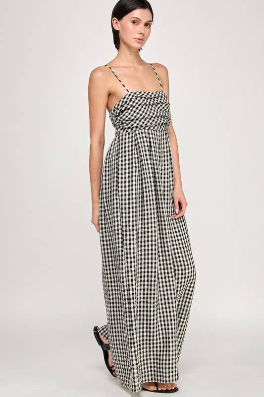 Black Gingham Sleeveless Wide-Leg Jumpsuit side view