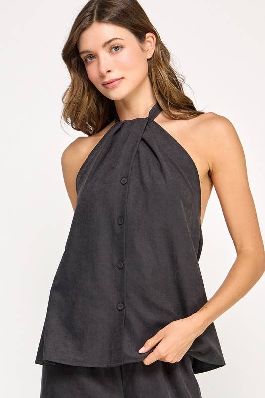 Black Halter Neck Vest Top