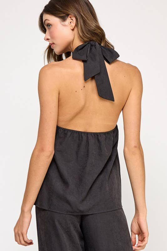 Black Halter Neck Vest Top Rear View