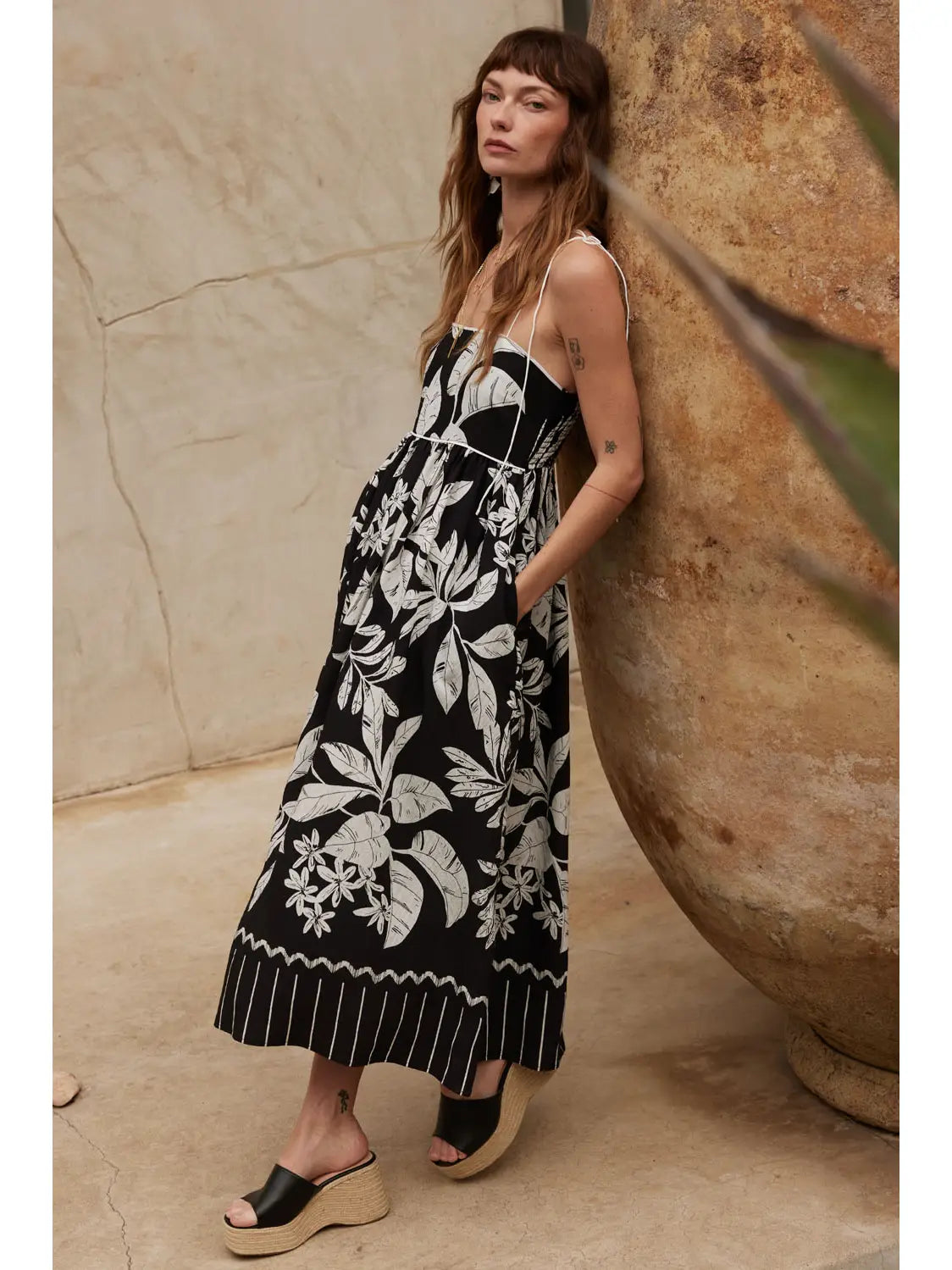 Black Tropical Maxi Dress