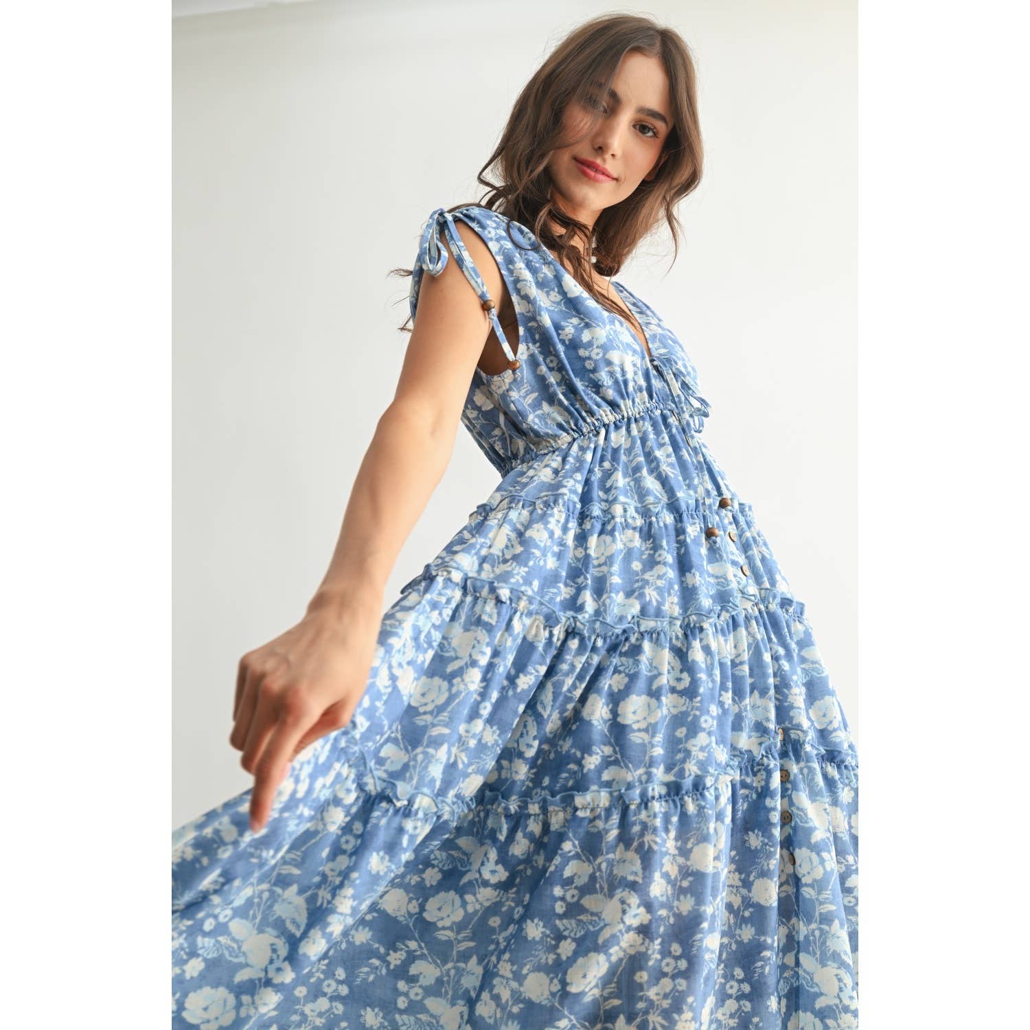 Blue Floral Midi Dress Side View