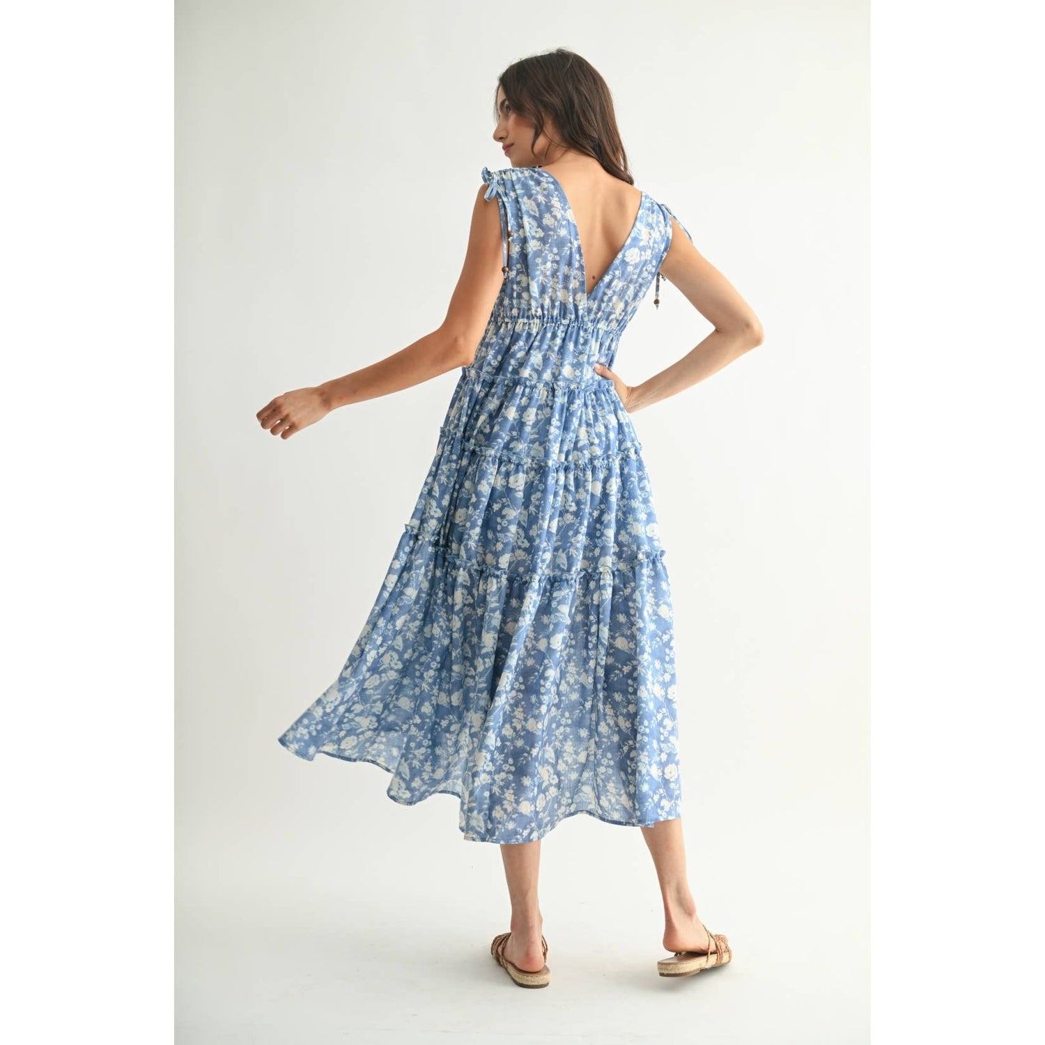 Blue Floral Midi Dress Rear View