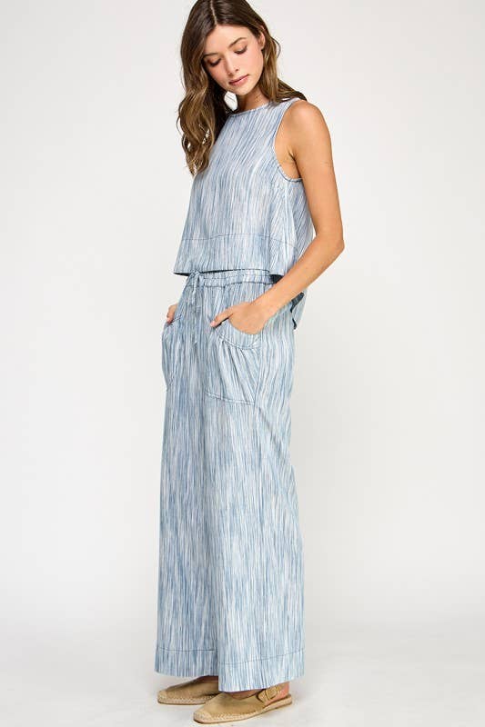 Blue High Waist Wide Leg Pants