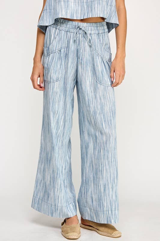 Blue High Waist Wide Leg Pants showcasing pockets