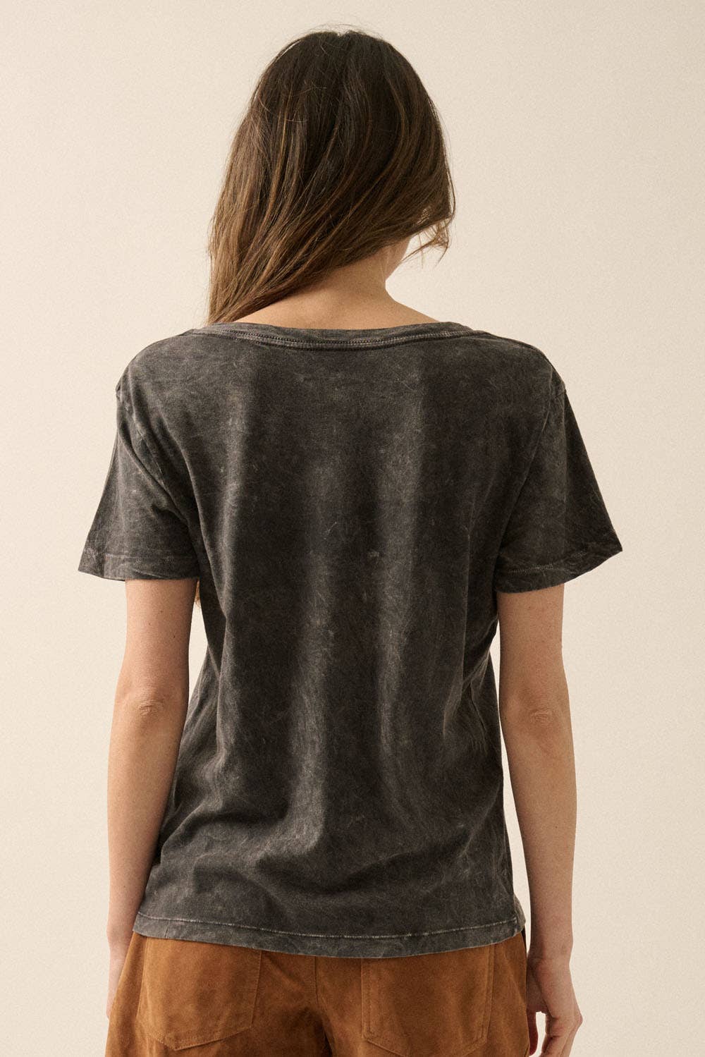 Charcoal Flying Eagle V-Neck Vintage-Wash Graphic Tee Rear View