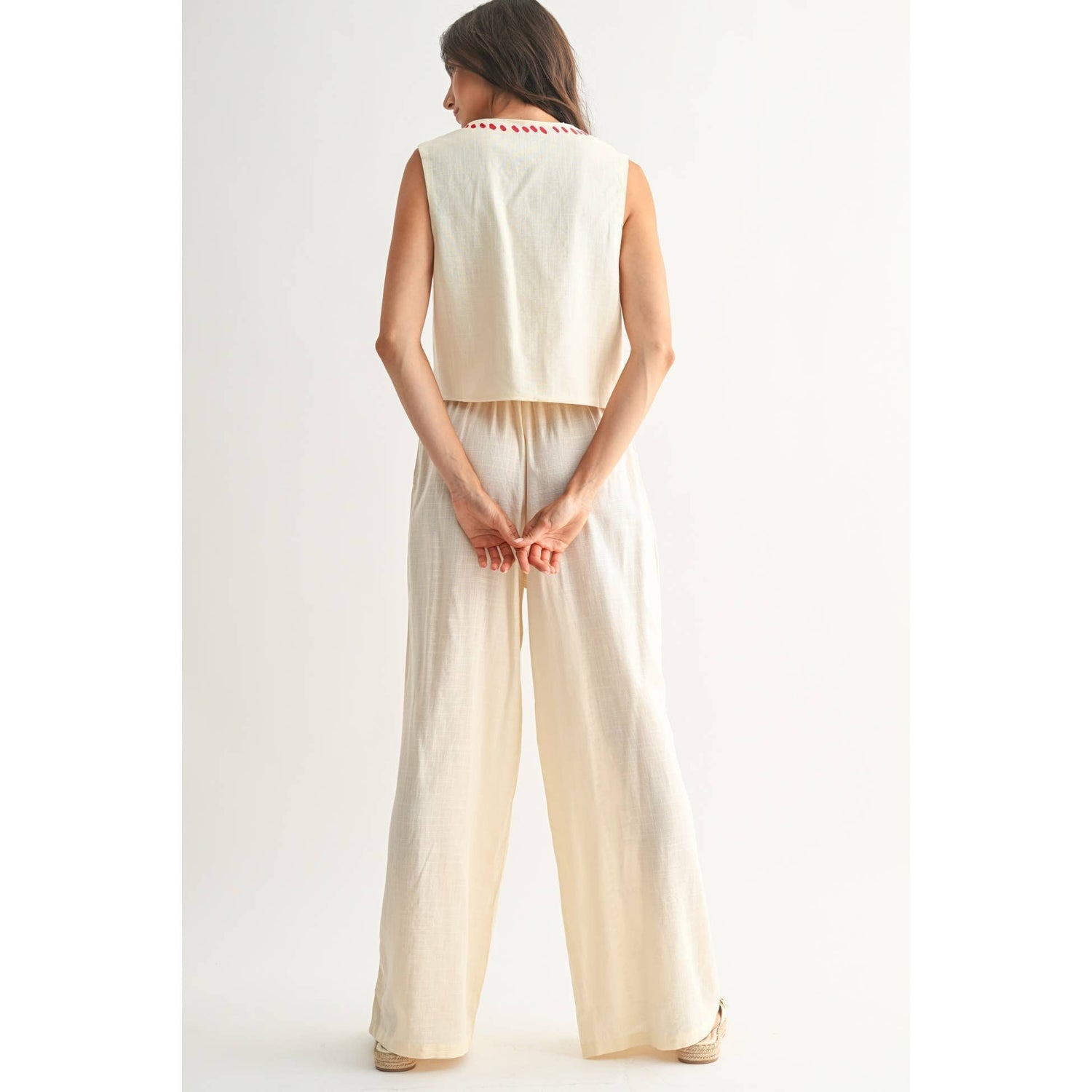 Cream/Red Embroidered Two-Piece Set Rear View