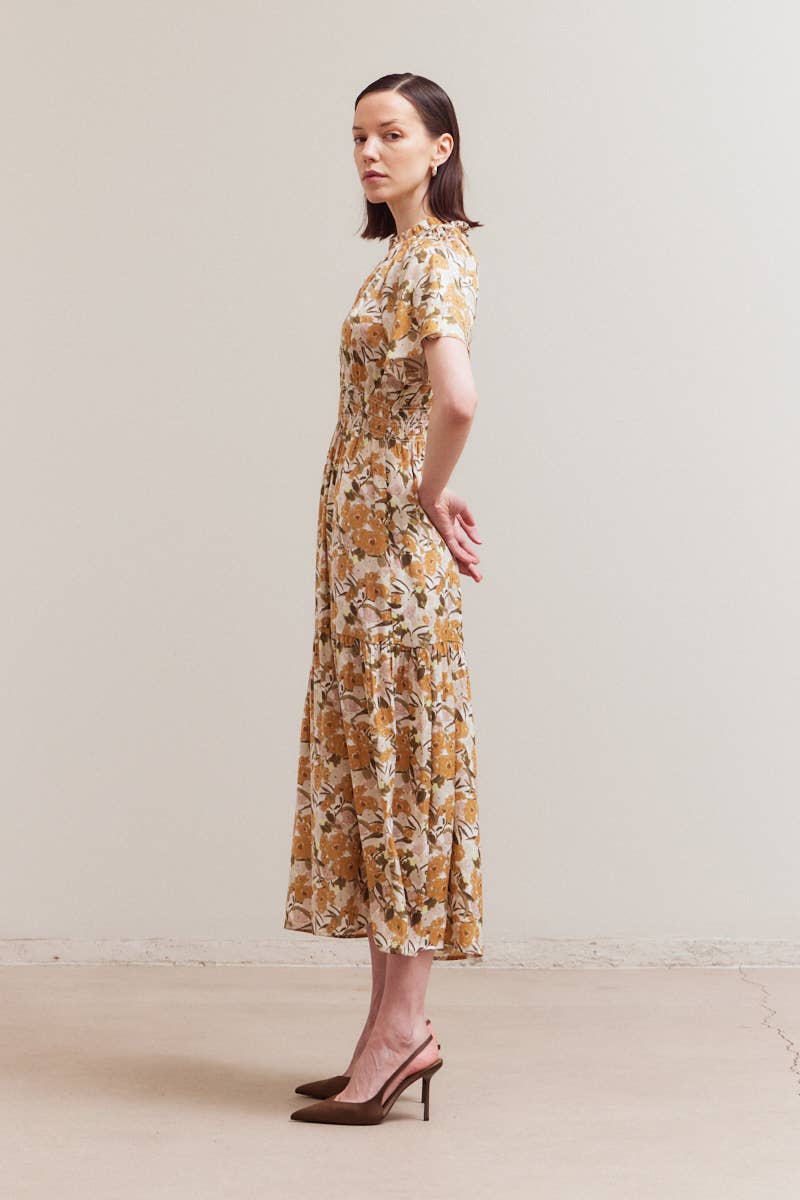 Daydream Raglan Sleeve Tier Midi Dress with high neckline