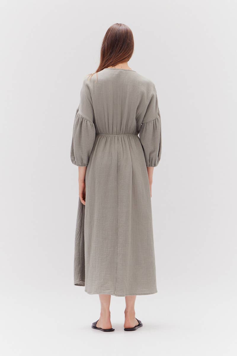 Dry Sage Gauze Midi Dress Rear View