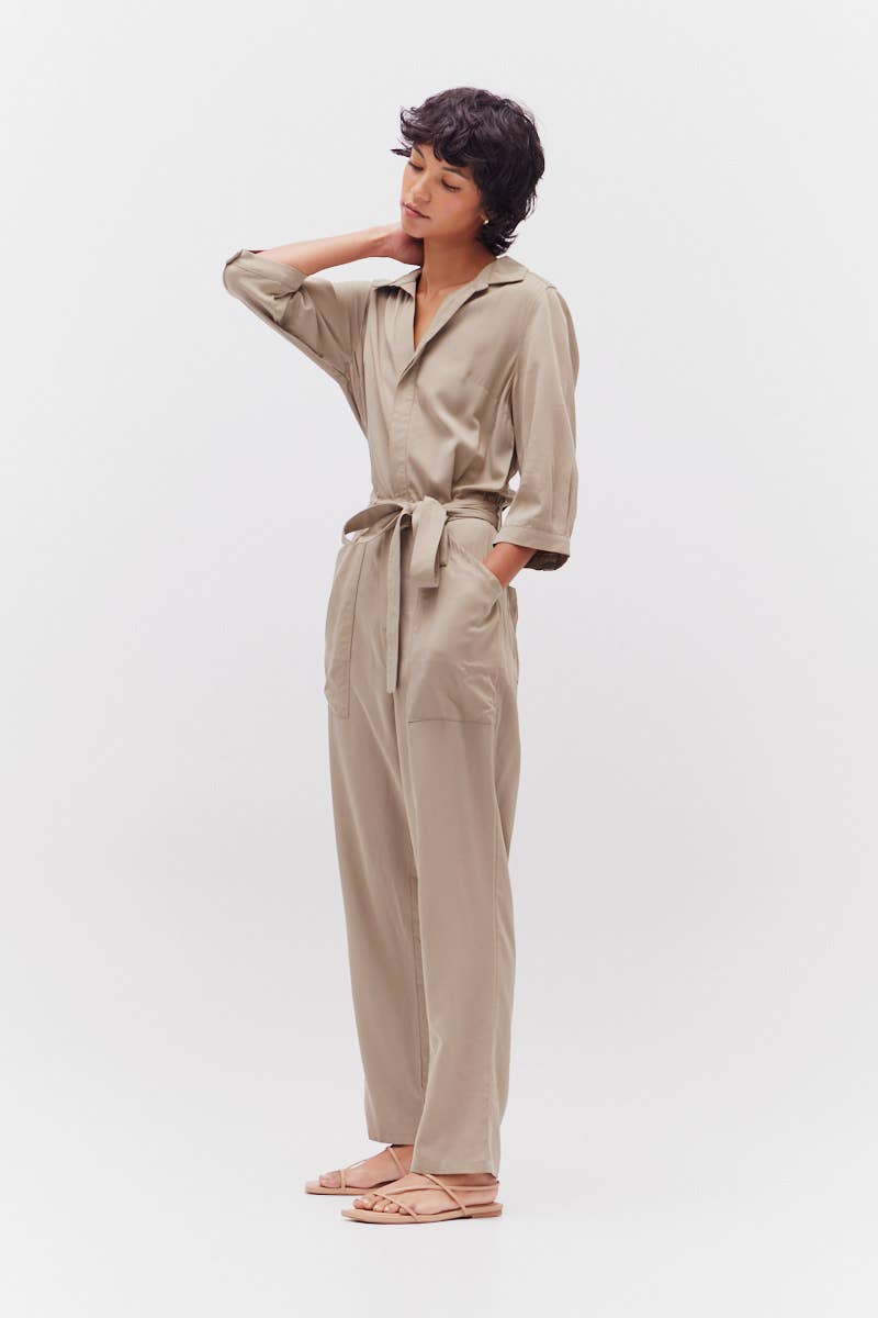 Dry Thyme Tencel Jumpsuit in beige colourway