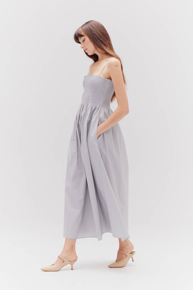 Dusty Blue Smocked Top Maxi Dress